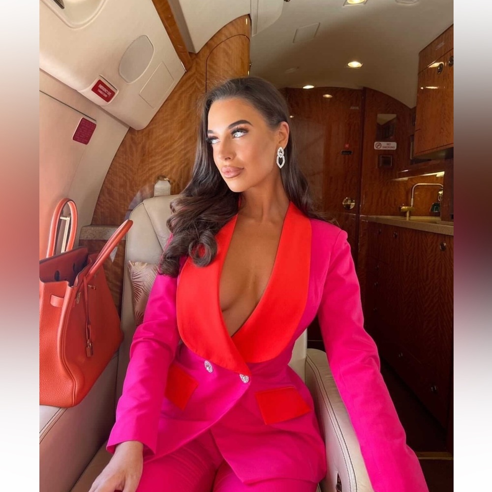 Gorgeous Lavish Alice statement collar colour block blazer in magenta pink
